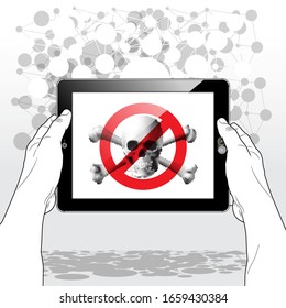 Un Tablet PC horizontal que presenta un símbolo "Contenido pirateado no permitido" en la pantalla.