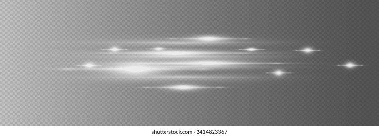 Horizontal highlights. Laser beams of light. Beautiful light flashes. On a transparent background.