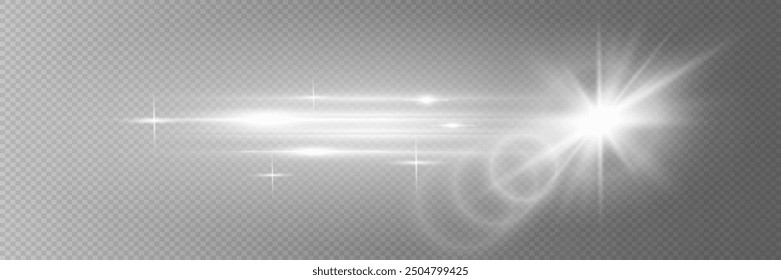 Aspectos destacados Horizontales. Rayos de luz láser. Hermosa luz destella. Sobre un fondo transparente.