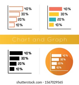 Horizontal histogram icon. Rising interest rate chart. Increasing graph bars. Diagram. Economical report. Business strategy. Flat design, linear and color styles. Isolated vector illustrations