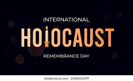 Horizontal Holocaust Remembrance Day on dark background.Web banner design with lit candles.