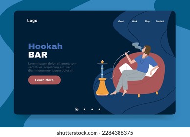 Horizontal-Hokah-Bar-Flachbanner oder Landing-Seite mit Links Überschrift und Rot erfahren Sie mehr Schaltfläche Vektorgrafik