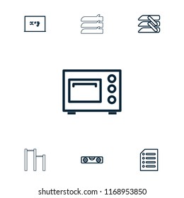 Horizontal icon. collection of 7 horizontal outline icons such as level ruler, blackboard x+y, paper, blinds. editable horizontal icons for web and mobile.