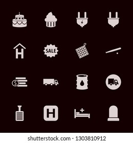 horizontal icon set with hospital bed, cake and oven mitts vector illustration