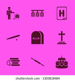 horizontal icon set with hospital sign, pedals and grave vector illustration