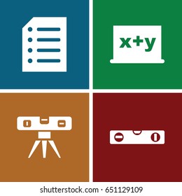 Horizontal icons set. set of 4 horizontal filled icons such as level ruler, paper