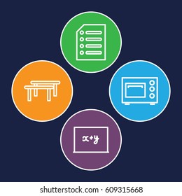 Horizontal icons set. set of 4 horizontal outline icons such as paper, microwave, blackboard x+y