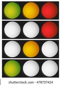 Horizontal illuminated / glowing traffic lights, semaphores in sequence