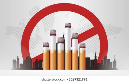 Ilustração horizontal do elemento cidade do cigarro para o Dia Mundial Anti-Fumante
