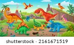 horizontal illustration with dinosaur landscape for school