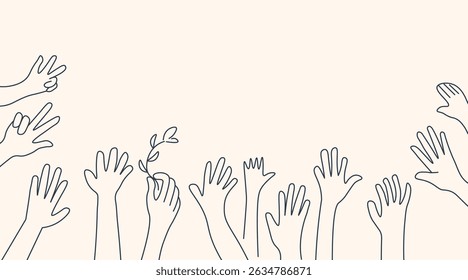 horizontal illustration with linear arms in doodle style. template for postcard poster print background banner