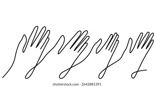 horizontal illustration with linear hands in doodle style. template for postcard poster print background banner
