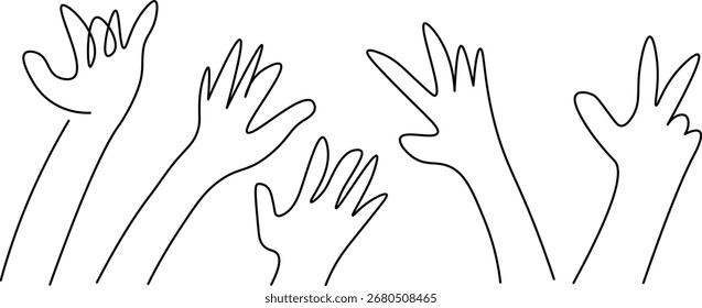 horizontal illustration with linear hands in doodle style. template for postcard poster print background banner