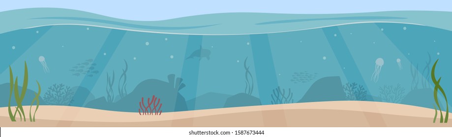 Horizontal illustration (panorama) of the seabed. Vector illustration.