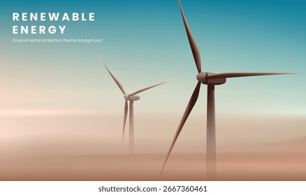 Ilustración Horizontal de la turbina eólica de energía renovable
