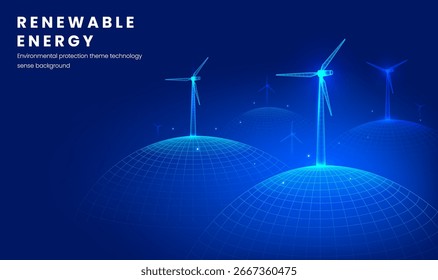 Ilustração horizontal de energia renovável Energia eólica Tecnologias eólicas estilo turbina eólica