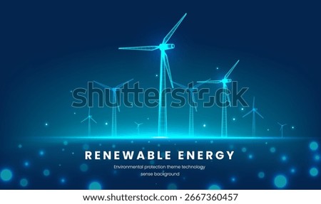 Horizontal illustration of renewable energy wind power technology style wind turbine