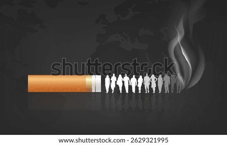 Horizontal illustrations of cigarettes and silhouettes of many people on World Anti-Smoking Day