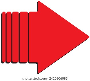 Horizontal image. Red arrow pointing to the right and shadow. Gradualist thickness line. White background.