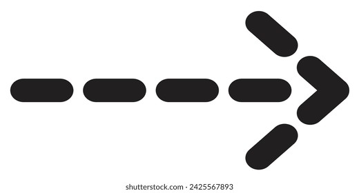 Horizontal image.black arrow dotted line shape, pointing to the right. white background. isolated