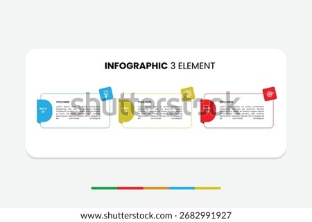 Horizontal infographic with 3 elements, modern layout, colorful style for business, report, and presentation