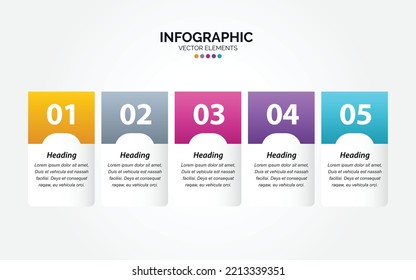 Horizontal Infographic business marketing vector design colorful template folder 5 options or steps in minimal style you can used for marketing process