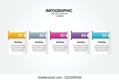 Plantilla de diseño Infográfico Horizontal con 5 opciones o pasos.