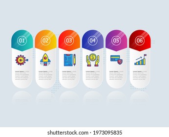 horizontal infographic presentation element template with business icon 6 options vector illustration background
