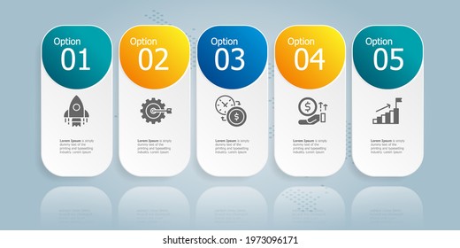horizontal infographic presentation element template with business icon 5 options vector illustration background