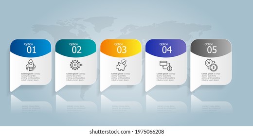 horizontal infographic presentation element template with business icon 5 options vector illustration background
