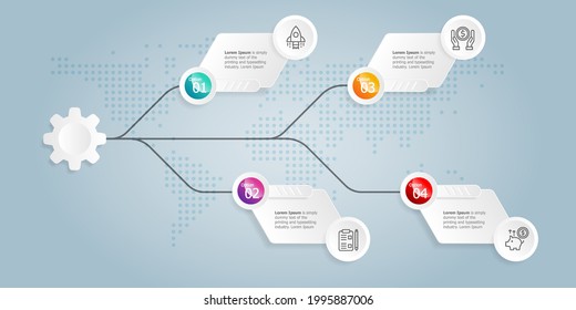 horizontal infographic presentation element template with business icon 4 options vector illustration background