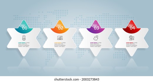 horizontal infographic presentation element template with business icon 4 options vector illustration background