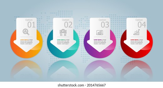 horizontal infographic presentation element template with business icon 4 options vector illustration background