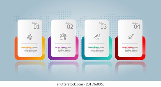 horizontal infographic presentation element template with business icon 4 options vector illustration background