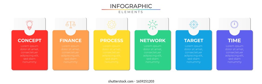 Horizontal infographic with  steps rounded rectangle text box and icons. Chart process template. Modern vector for company or corporate business project and presentation. Trendy Eps10 design