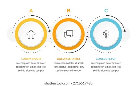 Plantilla Horizontal de la infografía con tres círculos conectados con los iconos