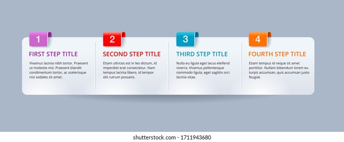 Horizontal infographics template with 5 steps for brochure, web site or presentation - vertical information with different colors for each step
