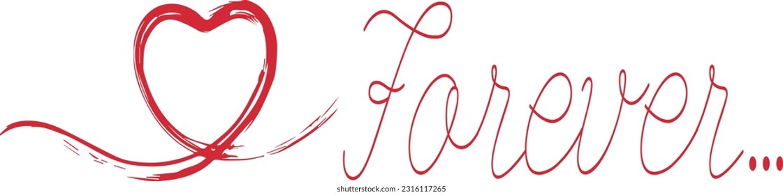 Horizontal for Ink Brush hearts. Heart Forever. heart icon. lovers, romance, valentines