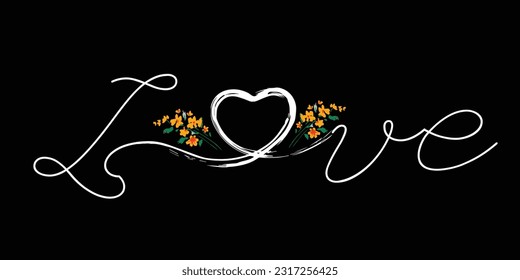 Horizontal for Ink Brush hearts. Heart and quote LOVE. heart icon. lovers, romance, valentines