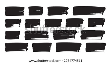 Horizontal ink dabs and brush patterns for digital art. Clean black marks on white backdrop for highlights.