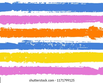 Horizontal ink lines paint stripes seamless vector summer pattern. Painted horizontal dry brush strokes stripy texture. Hand drawn paint strokes retro paintbrush lines horizontal background vector.