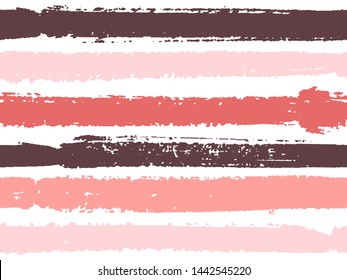Horizontal ink lines paint stripes seamless vector summer pattern. Painted horizontal dry brush strokes stripy texture. Hand drawn paint strokes cute paintbrush lines horizontal background design.