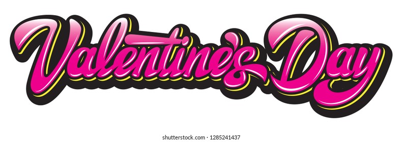?alligraphic horizontal inscription valentines day, color vector illustration.