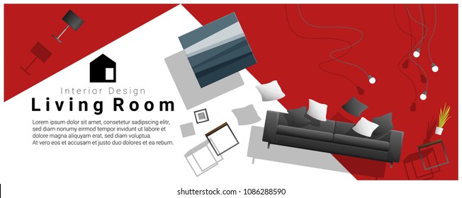 Horizontal interior banner sale with living room furniture hovering on colorful background , vector , illustration