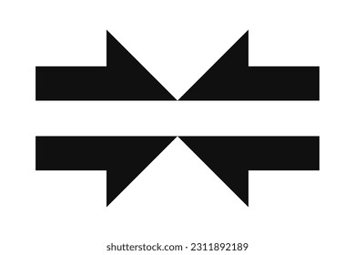 Horizontal inward pointing split mini arrows. A small two-way black direction symbol. Isolated on a white background.