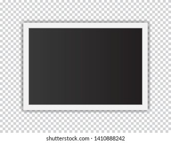 Horizontal isolated realistic photo frame. Black and white photo template isolated on transparent background. Vector illustration. 