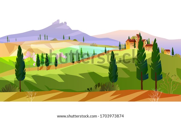 Horizontal Italian Landscape Mountains Hills Vineyard Stock Vector Royalty Free 1703973874