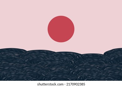 Horizontal Japanese wave landscape vector illustration. Abstract slide cover for presentation. Traditional asian pattern with water, sea and sky.