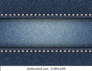 Horizontal Jeans Texture With Stripe And Diamonds.