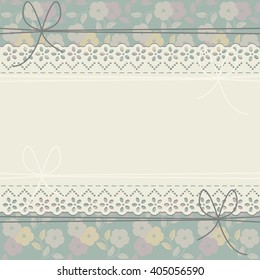 Horizontal lace frame with decorative bows and floral background can be used for wedding invitation, greeting card , baby shower and more creative designs.